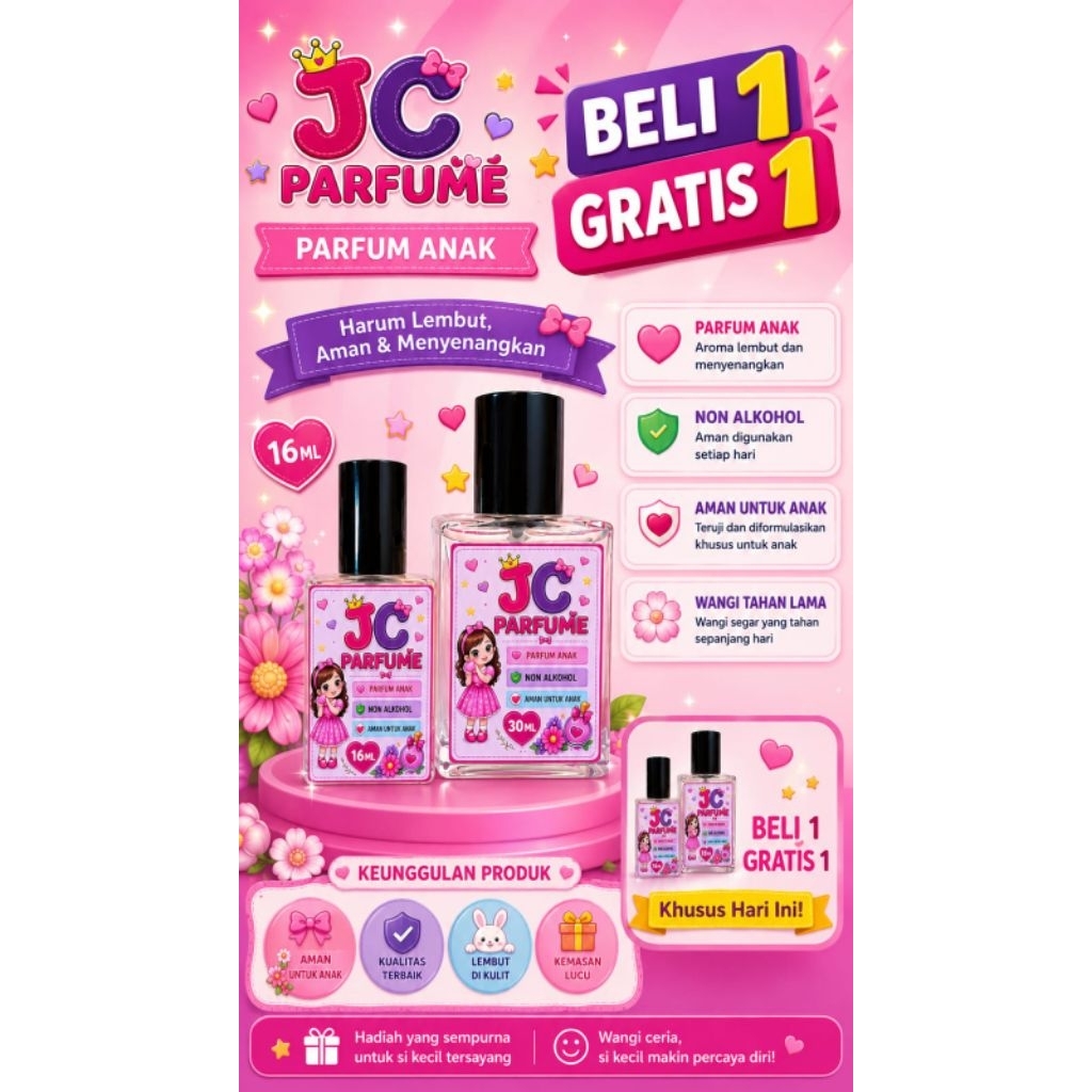 JC PARFUME PARFUM ANAK NON ALKOHOL BELI 1 GRATIS 1 UKURAN 30 ML