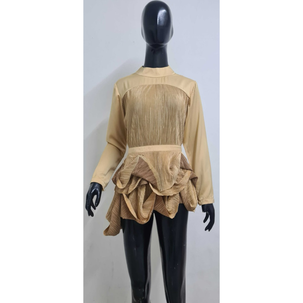 Atasan gold plated premium, blouse plisket gold, atasan wanita premium
