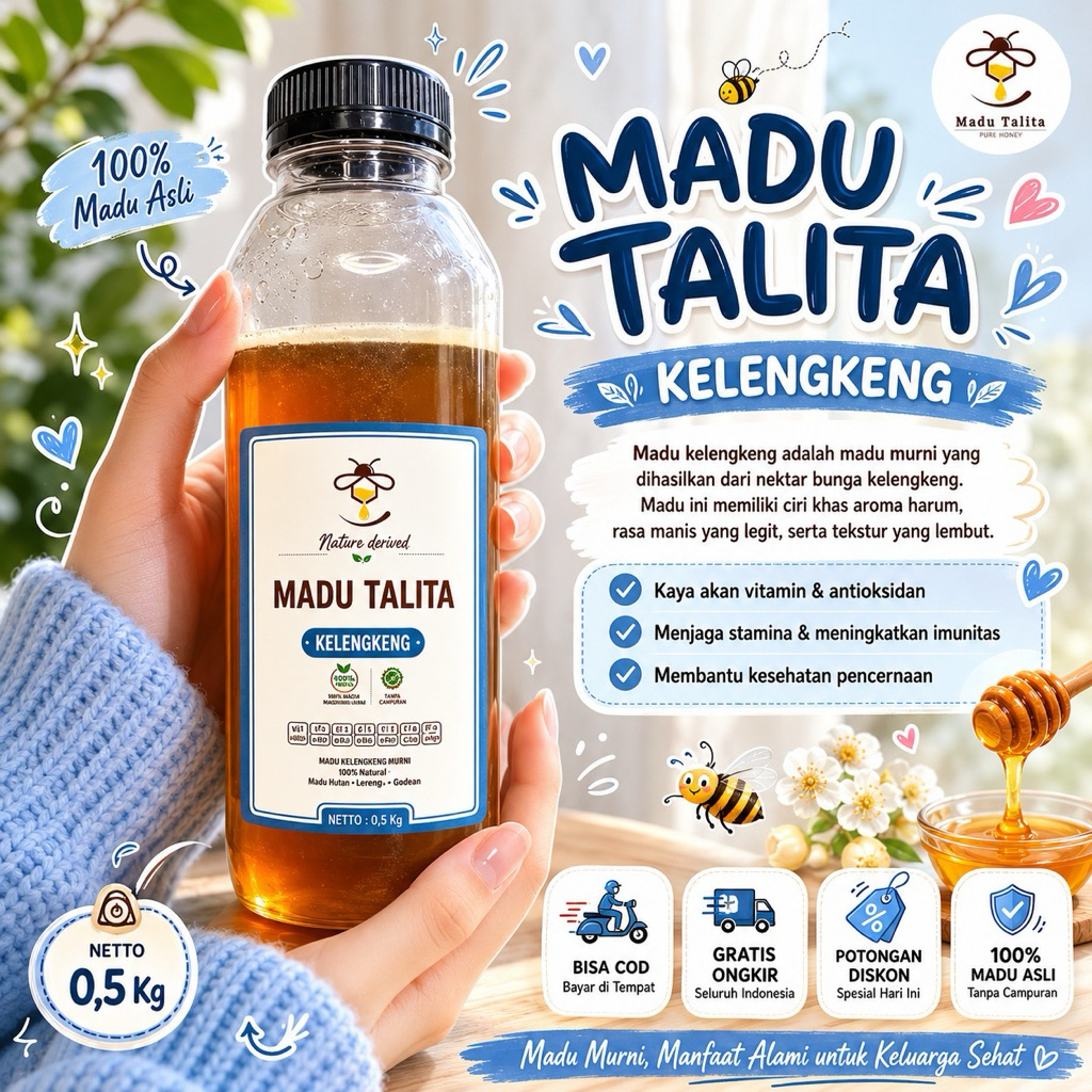(STIKER BARU) Madu Talita Kelengkeng 0,5 kg Madu Murni Asli Raw Honey