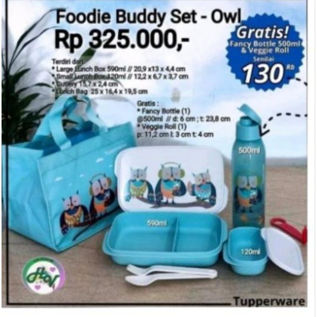 Tupperware / Foodie buddy set tupperware / tempat makan anak set tas