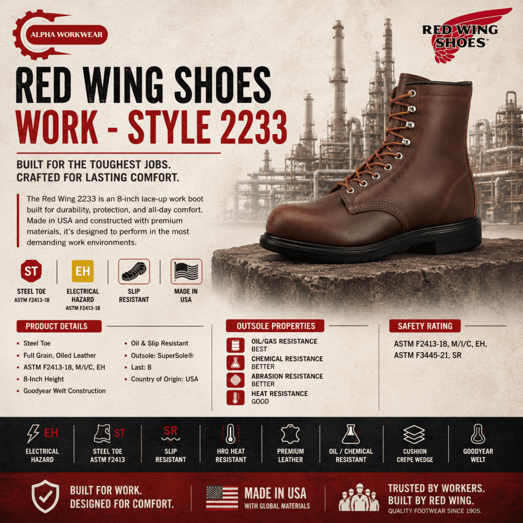 Red Wing Shoes 2233 Original Safety Boots Steel Toe EH Slip Resistant USA