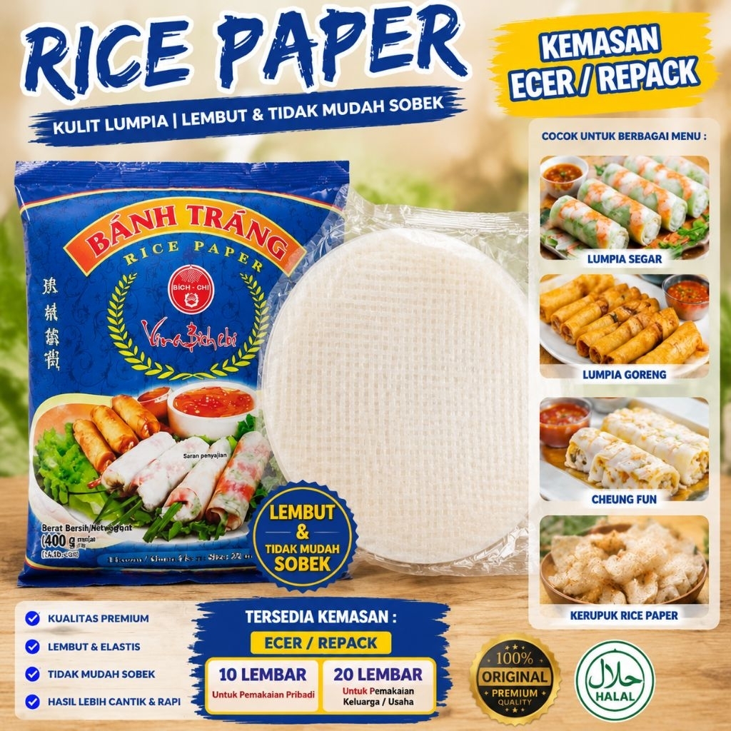 rice paper kulit lumpia spring roll vietnam 22cm BANH TRANG rice paper java super food HALAL ecer is
