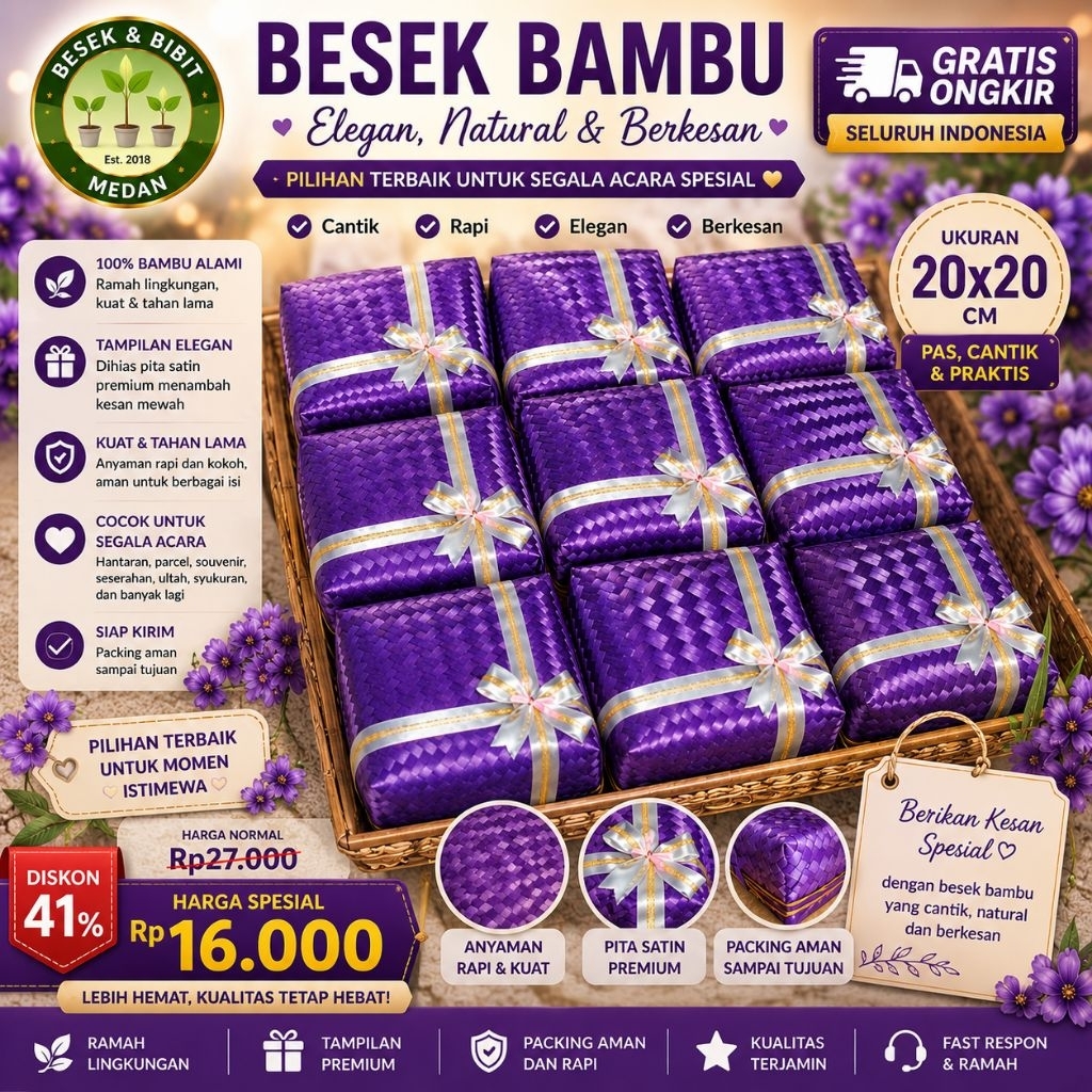 PROMO SALE SEPASANG BESEK PITA WARNA 20x20 besek souvenir besek makanan pipiti besek bambu besek hia