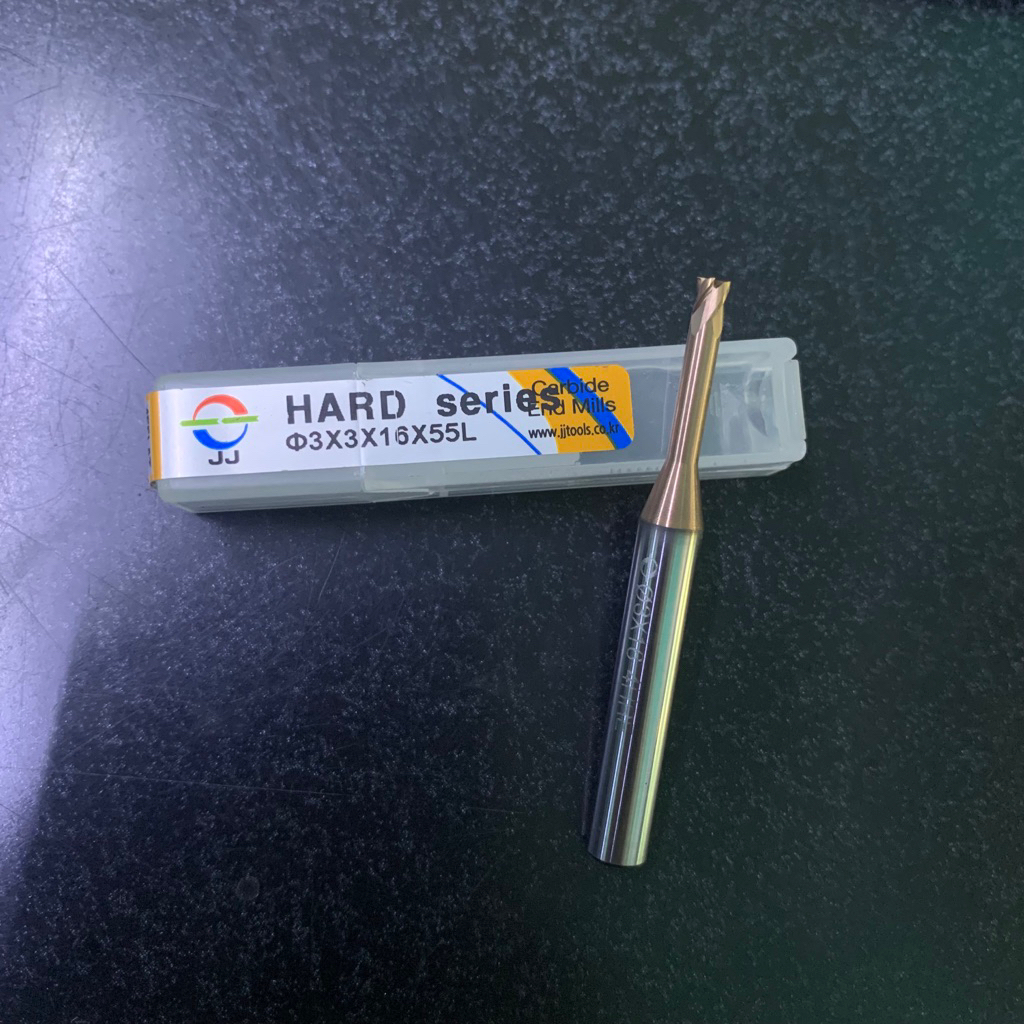 Endmill 3 mm longneck HRC60 carbide merk JJ Tool korea baru..Endmill 3mm