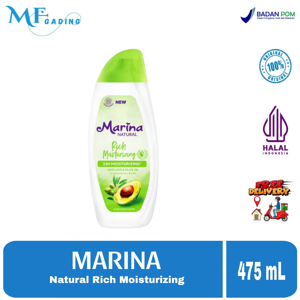 Marina Handbody Lotion Natural Rich Moisturizing - Avocado & Olive Oil 475 ML