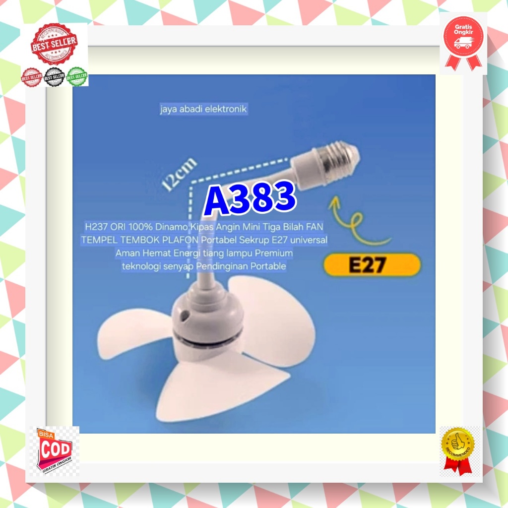 A383 KIPAS FLEXIBEL E27 teknologi senyap Pendinginan Portable H237 ORI 100% Dinamo Kipas Angin Mini 