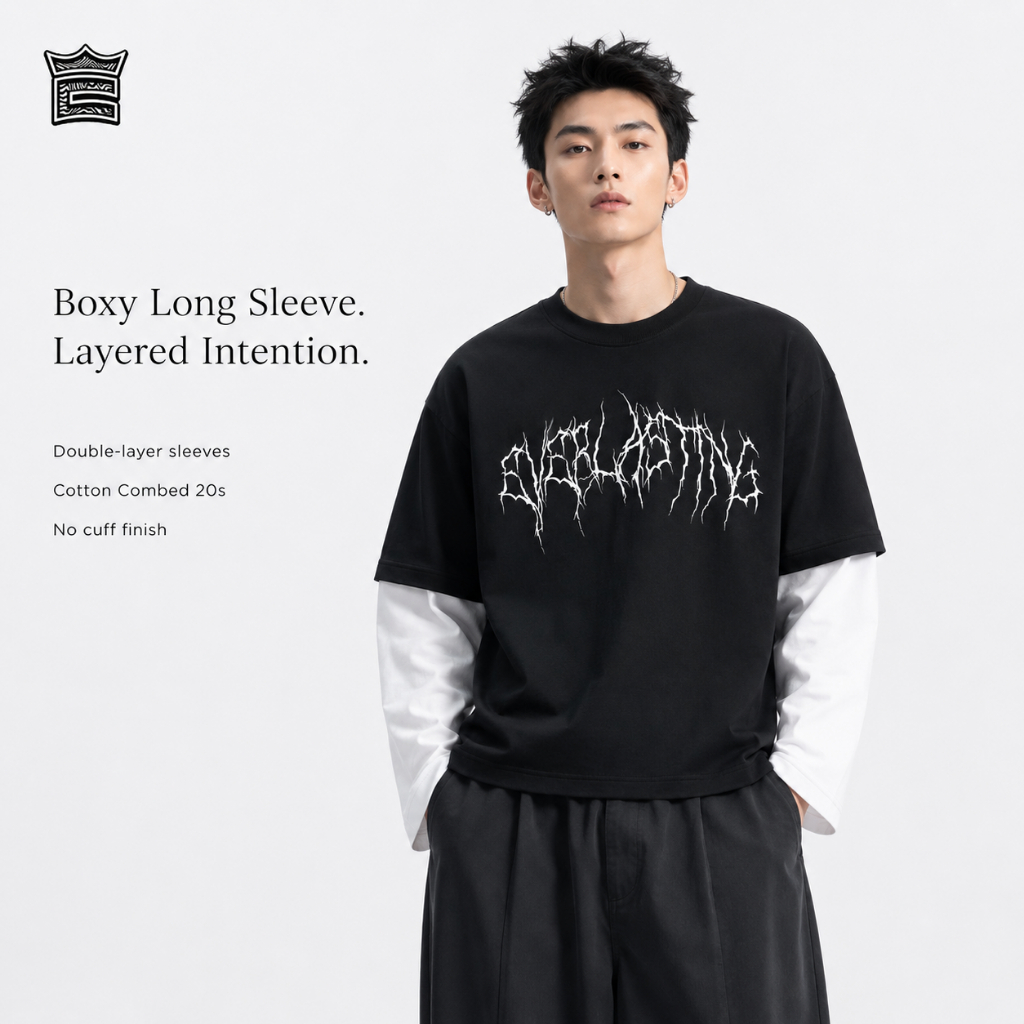 EVERLASTING Boxyfit Double Layer Longsleeve "Heavy-Metal" Black