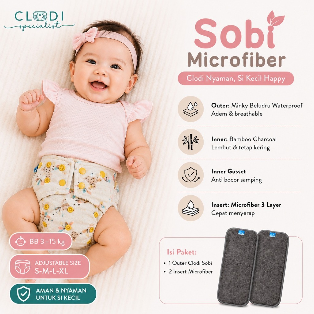ORIGINAL Clodi Sobi Microfiber/ Popok Kain Cuci Ulang Pempes Bayi