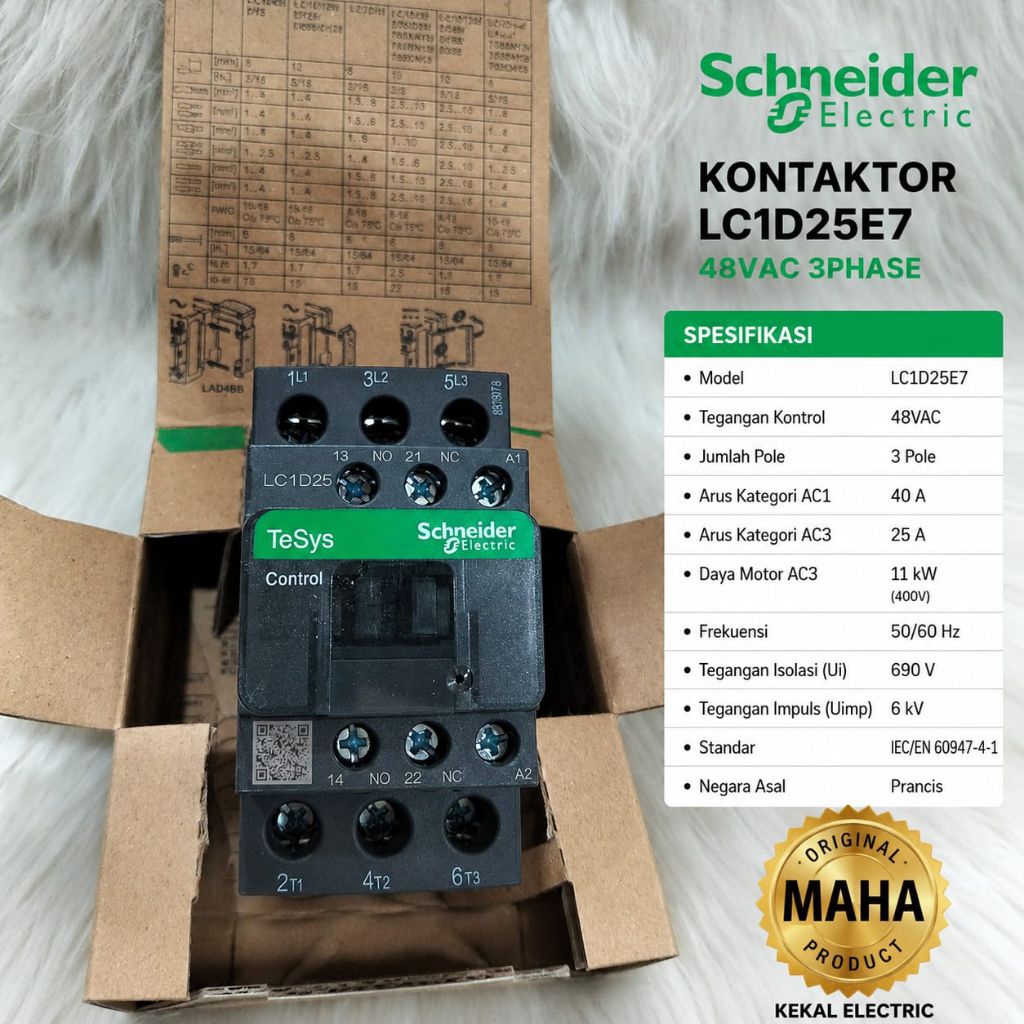 contactor/kontaktor schneider 25a  lc1d25e7 48vac 3phase kontaktor Schneider 25 ampere lc1d25 contac