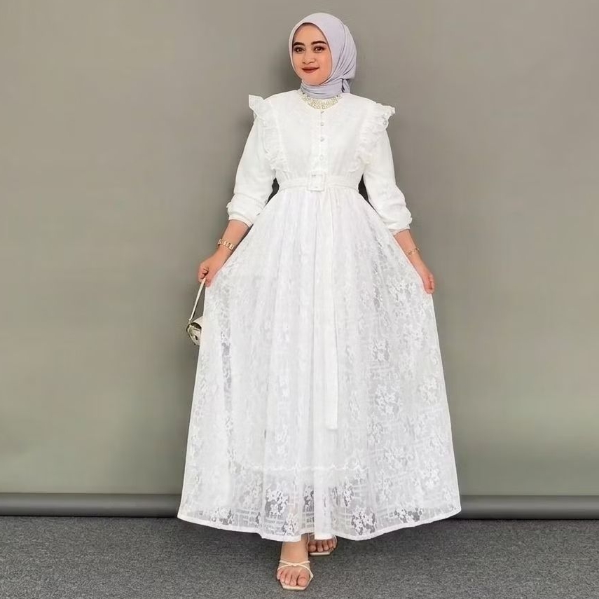 Liliarda Malika Dress Brokat Kombinasi Rempel gamis kondangan Pesta Wisuda Lebaran Model Rempel Free