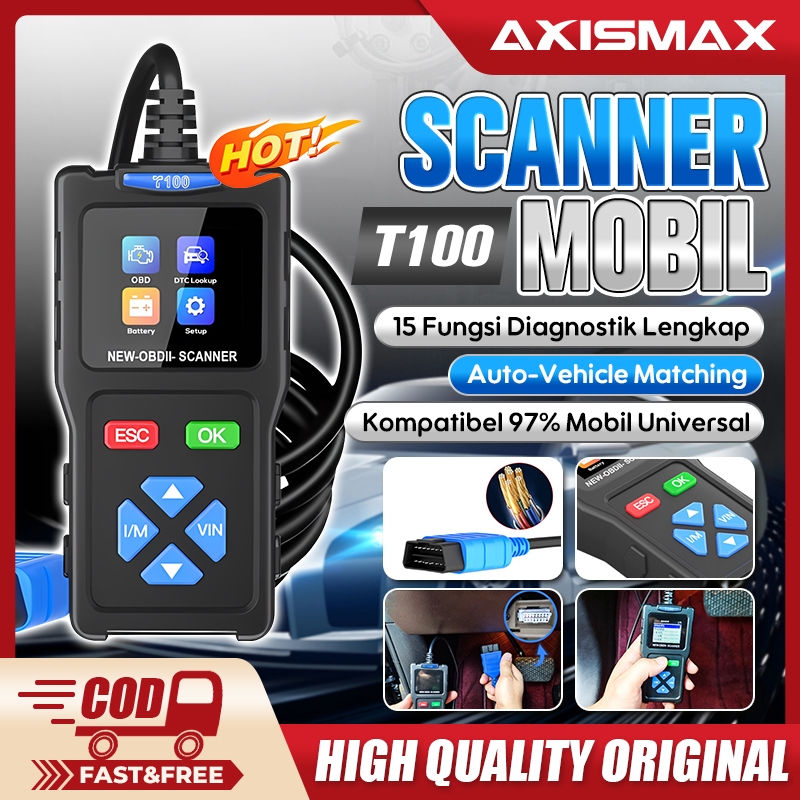 AXISMAX T100 T300 M60 BT300 OBD2 Scanner Alat Diagnostik Mobil Engine Code Reader Car Scanner Univer