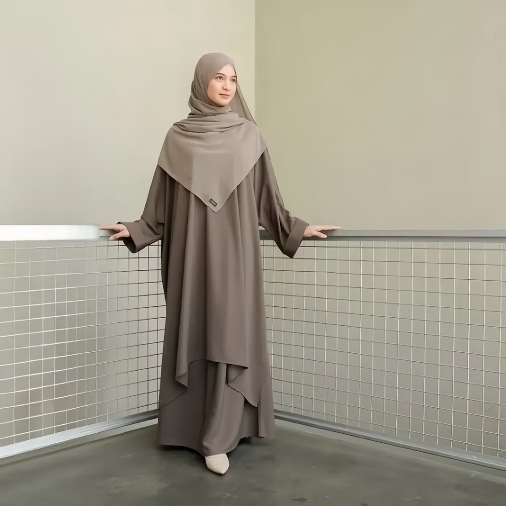 Sadiyah Dress Abaya One Set Tunic Oversize Marbella Tanpa Hijab Skirt Melayu Gamis Umroh Haji Wanita