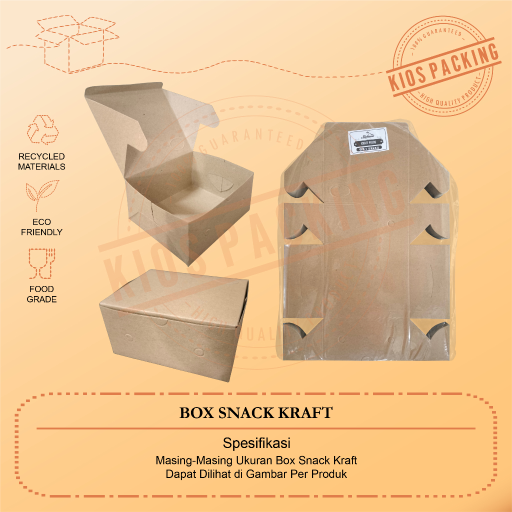 100pcs Box Snack Dus Kraft Coklat 12x12 12x14 12x16 / Dus Kotak Kue Roti Kraft 12 x 12 / 12 x 14 / 1
