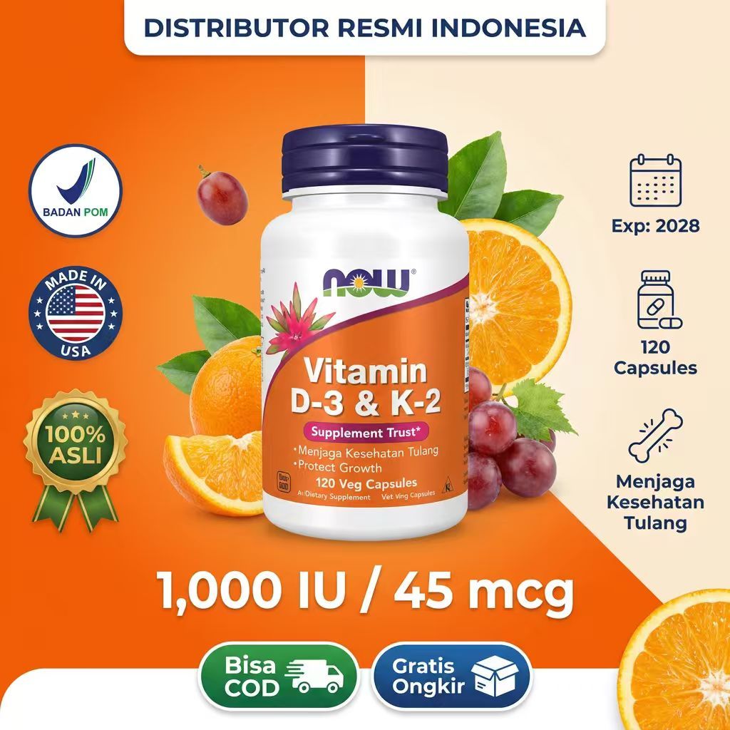Now Foods Vitamin D3 & K2 1000 IU Now d3 k2 120 Capsules