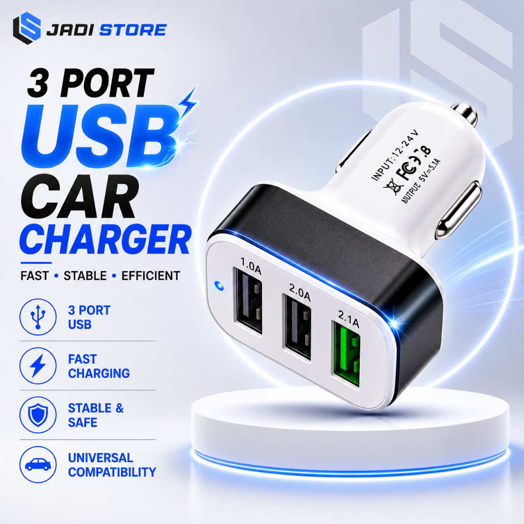 Charger Mobil 3 Port USB Car Charger 3 Port USB Car Saver 3 Port Charger Mobil