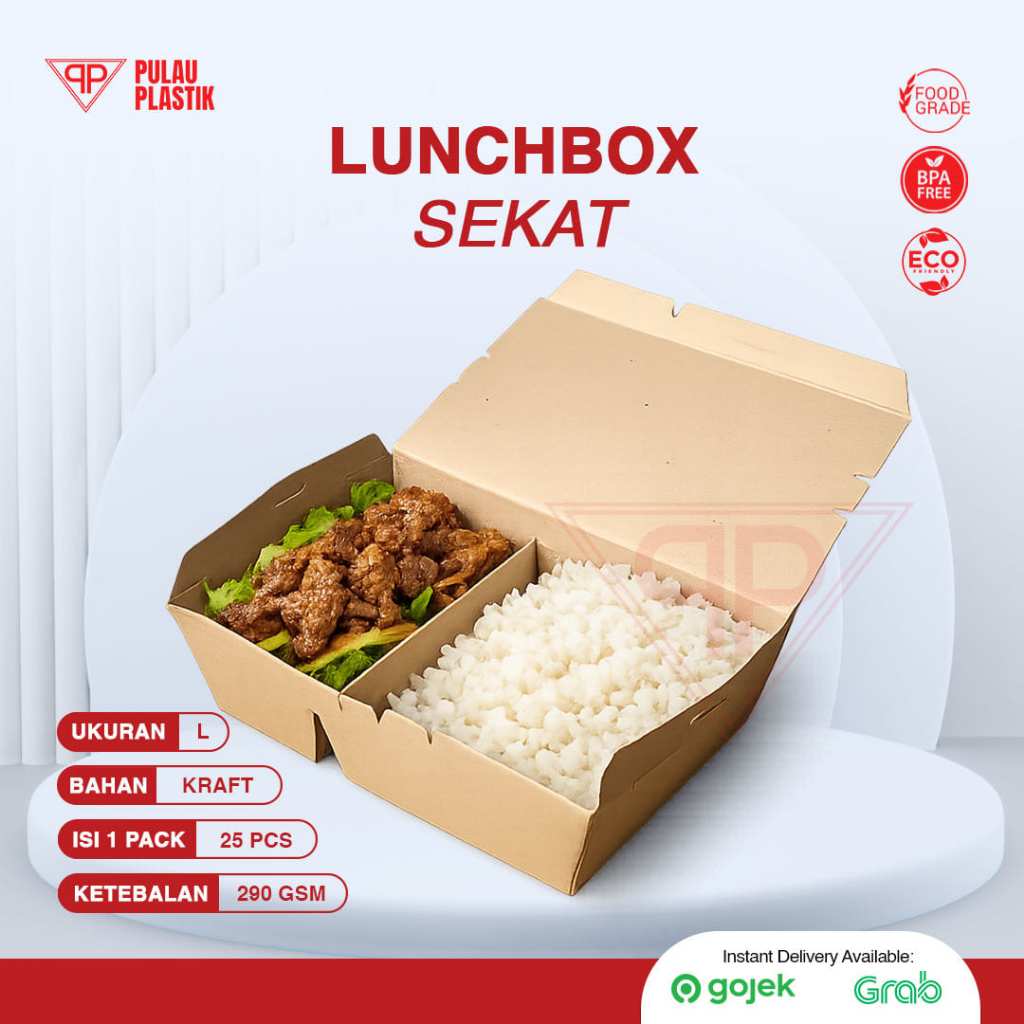 Paper Lunch Box Sekat 2 Ukuran L Laminasi Isi 25pcs