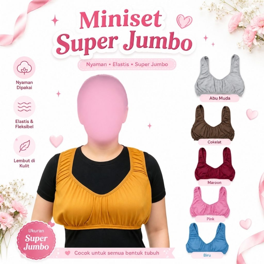 SUPER JUMBO LD 120-160cm,untuk BB 80-140kg, MINISET DEWASA, BRA , BRA KARET, MINISET ANTI BEGAH