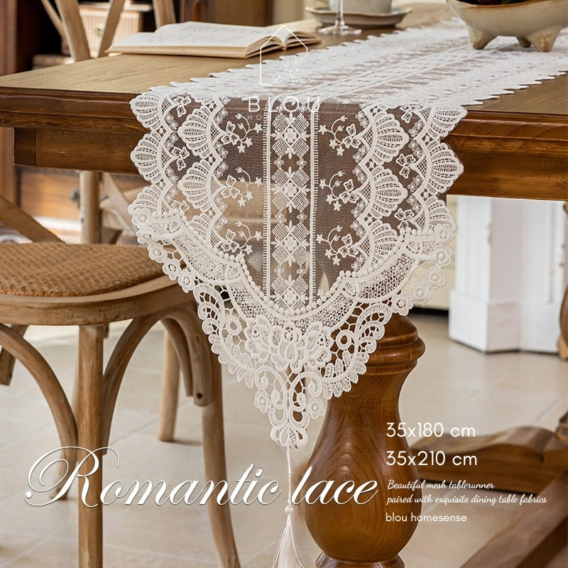 Blou Table Runner Taplak Meja Lace Premium Vintage Lace Bordir Premium Transparan | Taplak Meja Rend