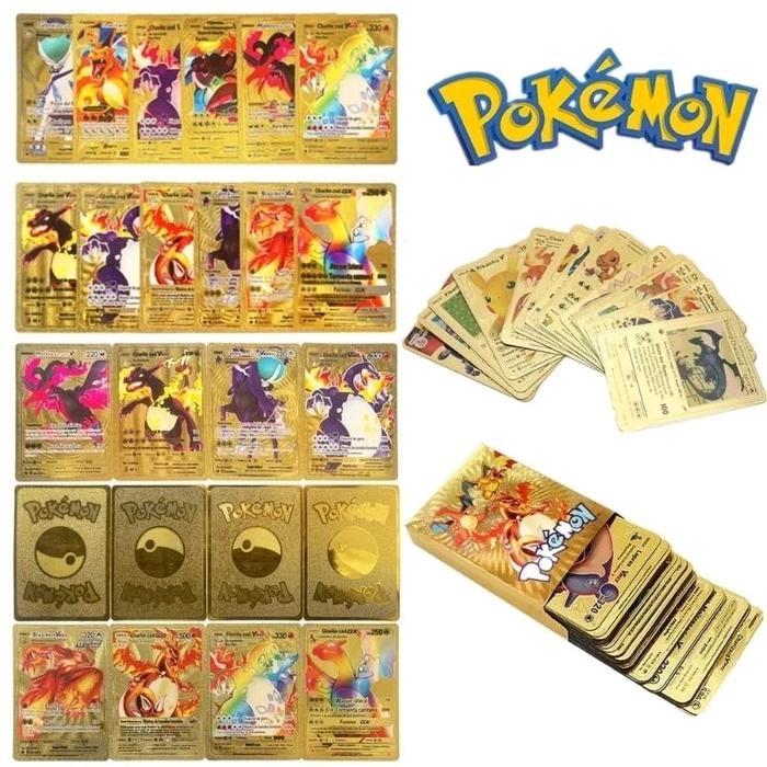 55pcs Kartu gold pokemon / kartu gold naruto isi 55 pcs Emas Pelatih Permainan Kartu Koleksi
