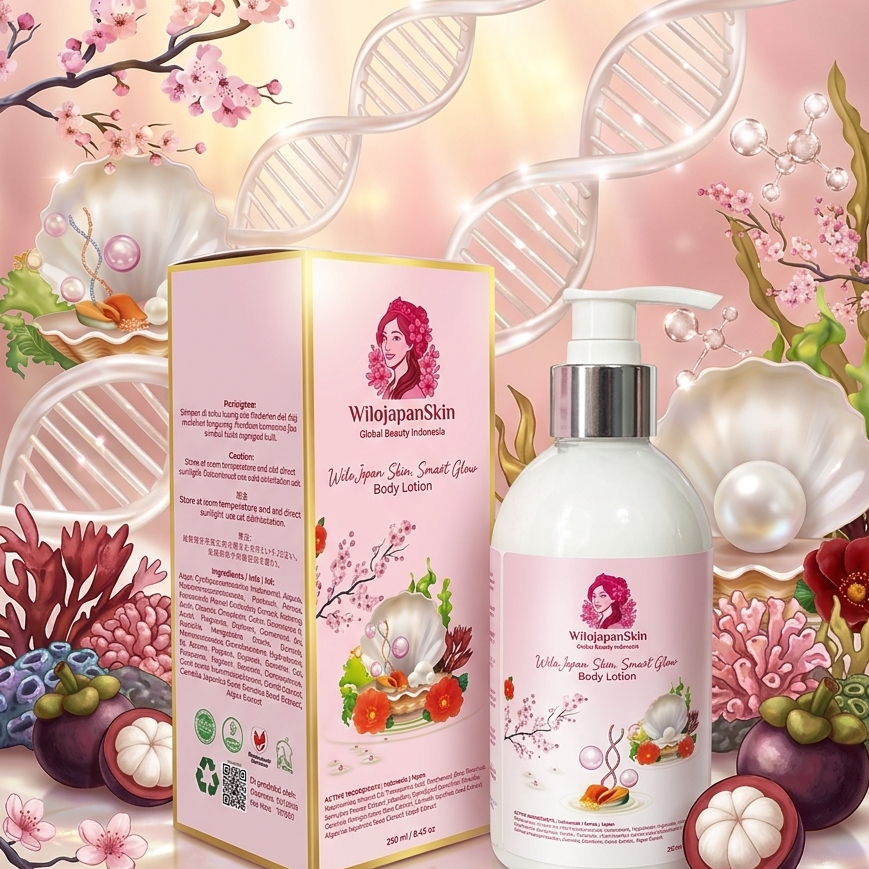 WiloJapanSkin Smart Glow Body Lotion 250ml - untuk Kulit Cerah & Berkilau dengan DNA Salmon & sakura