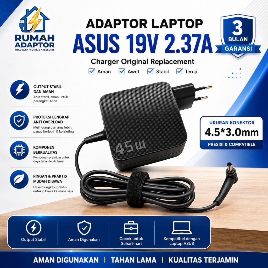 Adaptor Asus 19v 2.7A 4. 5*3. 0mm