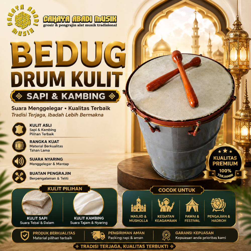 bedug drum tebal  besar kulit kambing & kulit sapi 60cm x 90cm