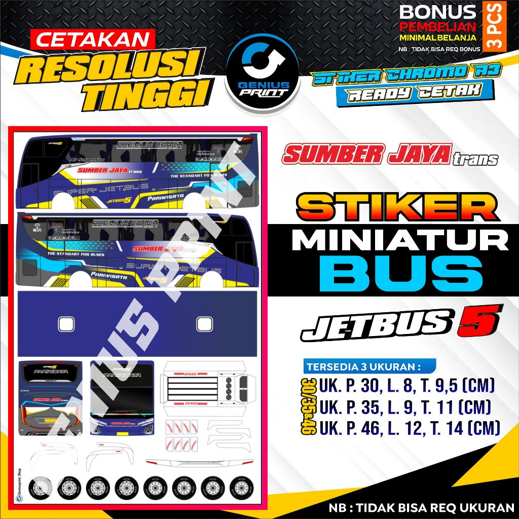 Stiker model miniatur bus [ JETBUS 5 ] Livery Akas mila sejahtera | Sumber jaya trans Uk. 30-46cm