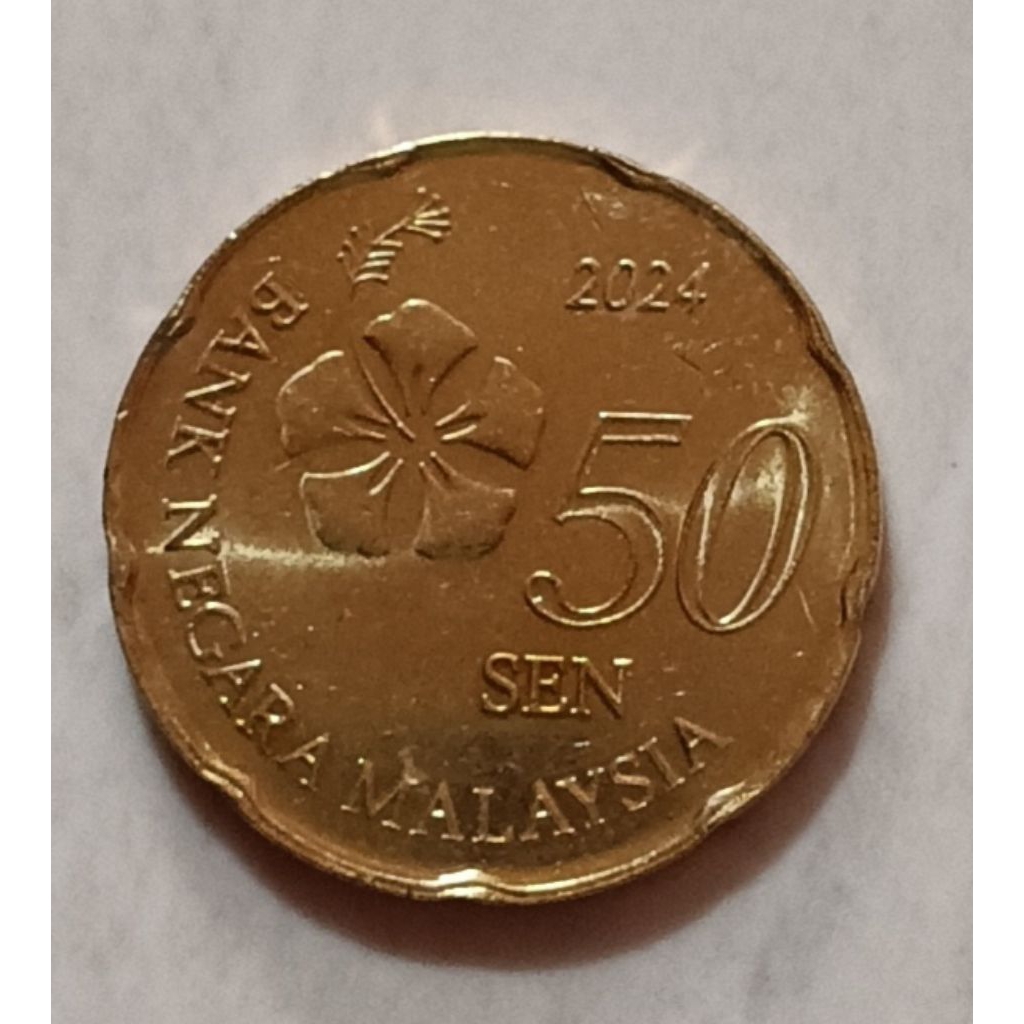 koin Malaysia 50 sen (kuning) tahun 2024..