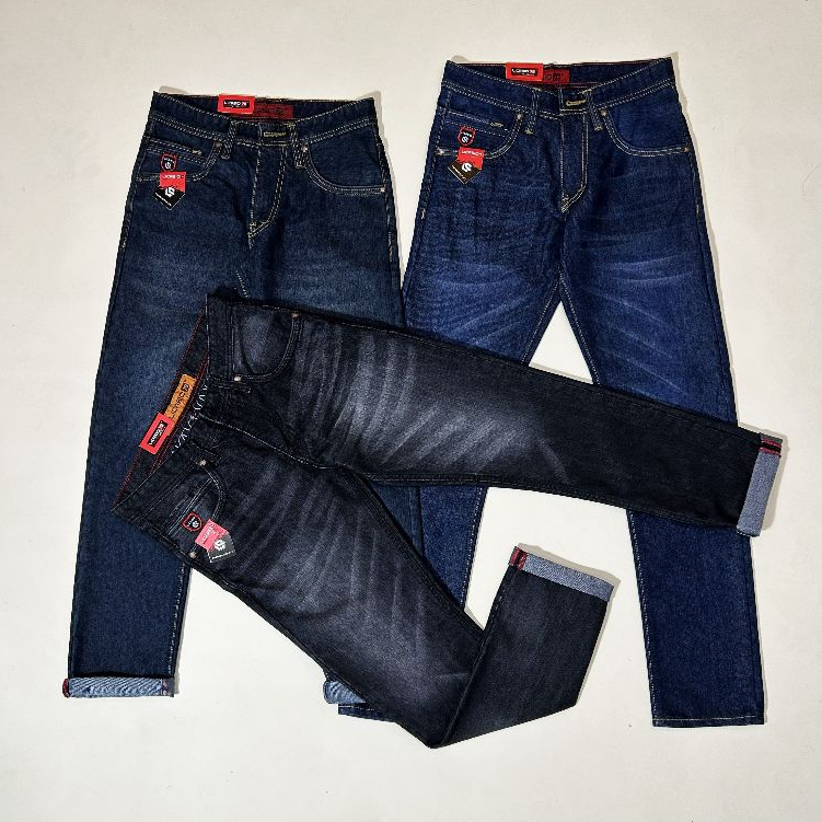 LICASIO - Celana Denim Pria Accent Selvedge Loose Denim Wisker Standar Reguler