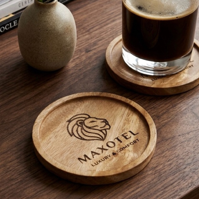 [FREE GRAFIR] Tatakan Gelas Custom Nama / Logo - Coaster Grafir Premium Kayu Mahoni - Coaster Souven