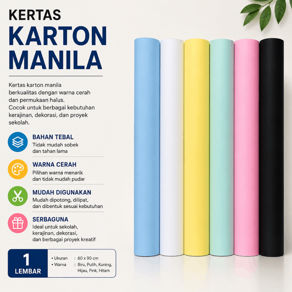 kertas Karton Manila Warna Warni 1 Lembar