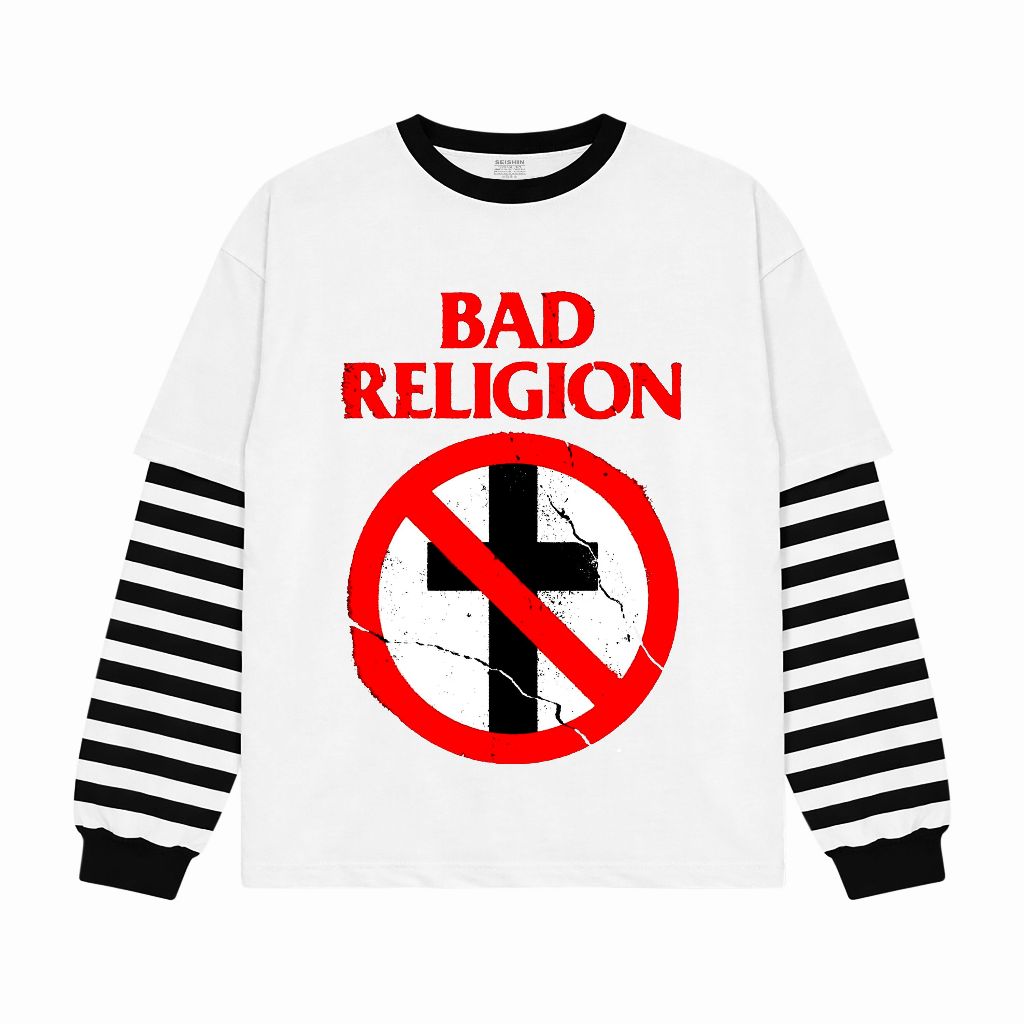 Seishin T-shirt Double layer Rib Salur Bad Religion logo long sleeve kaos musik unisex