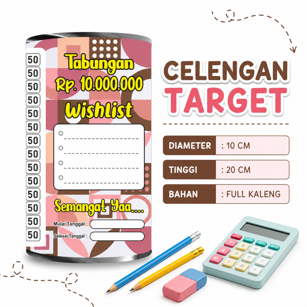 CELENGAN TARGET 50 RIBU TARGET 10 JUTA - CELENGAN KALENG - CELENGAN TARGET - CELENGAN BUKA TUTUP JUM