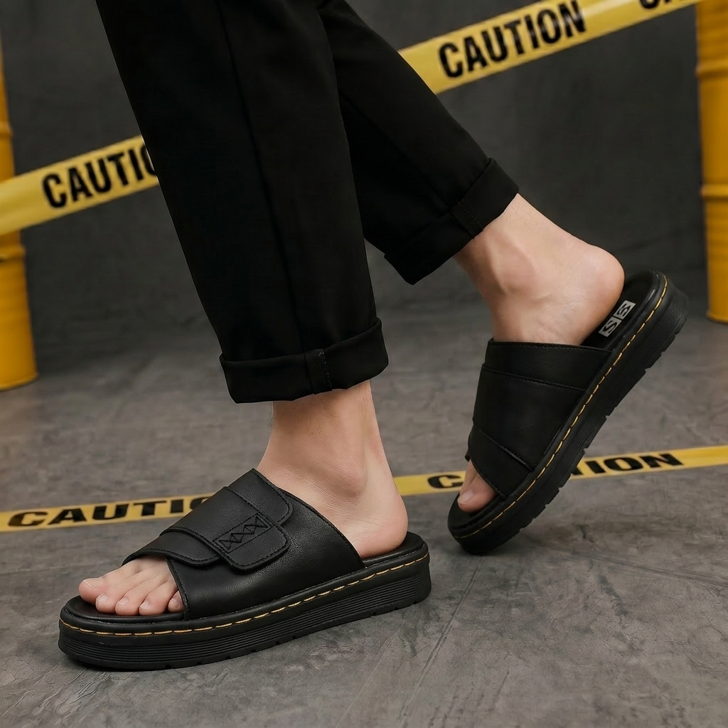 Sandal Docmart Slide Sole Tinggi Kasual Kulit Sintetis Pria