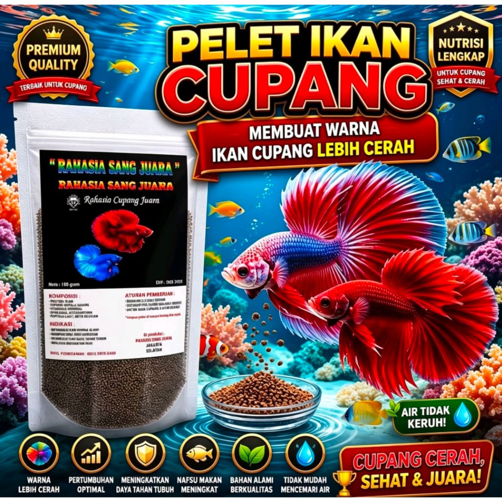 RAHASIA SANG JUARA Pelet Pakan Ikan Cupang Blue Rim Avatar Halfmoon 100gr