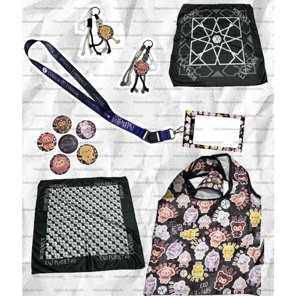 MERCH EXO KPOP LANYARD BANDANA PIN FOLDABLE BAG CHARM