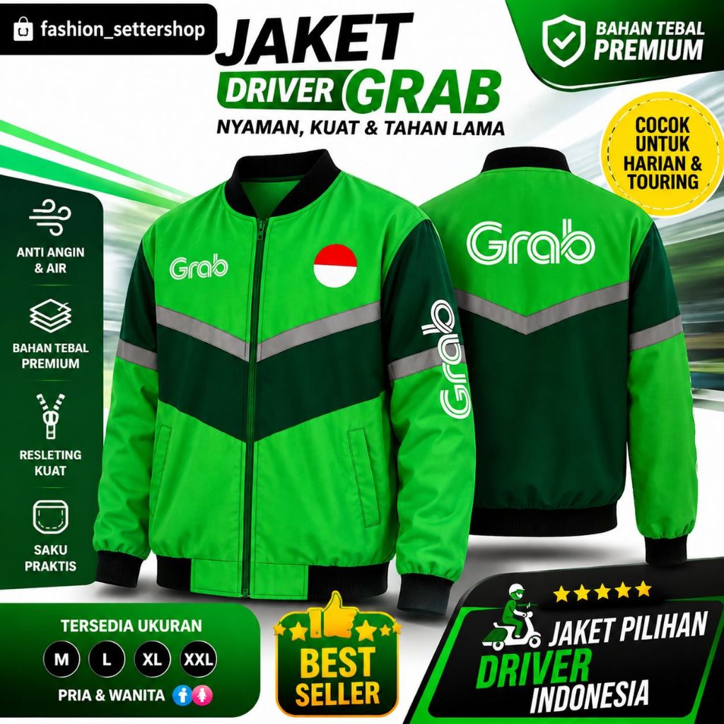 JAKET GRAB HIJAU DRIVER OJEK ONLINE BOMBER WATERPROOF TERBARU 2026
