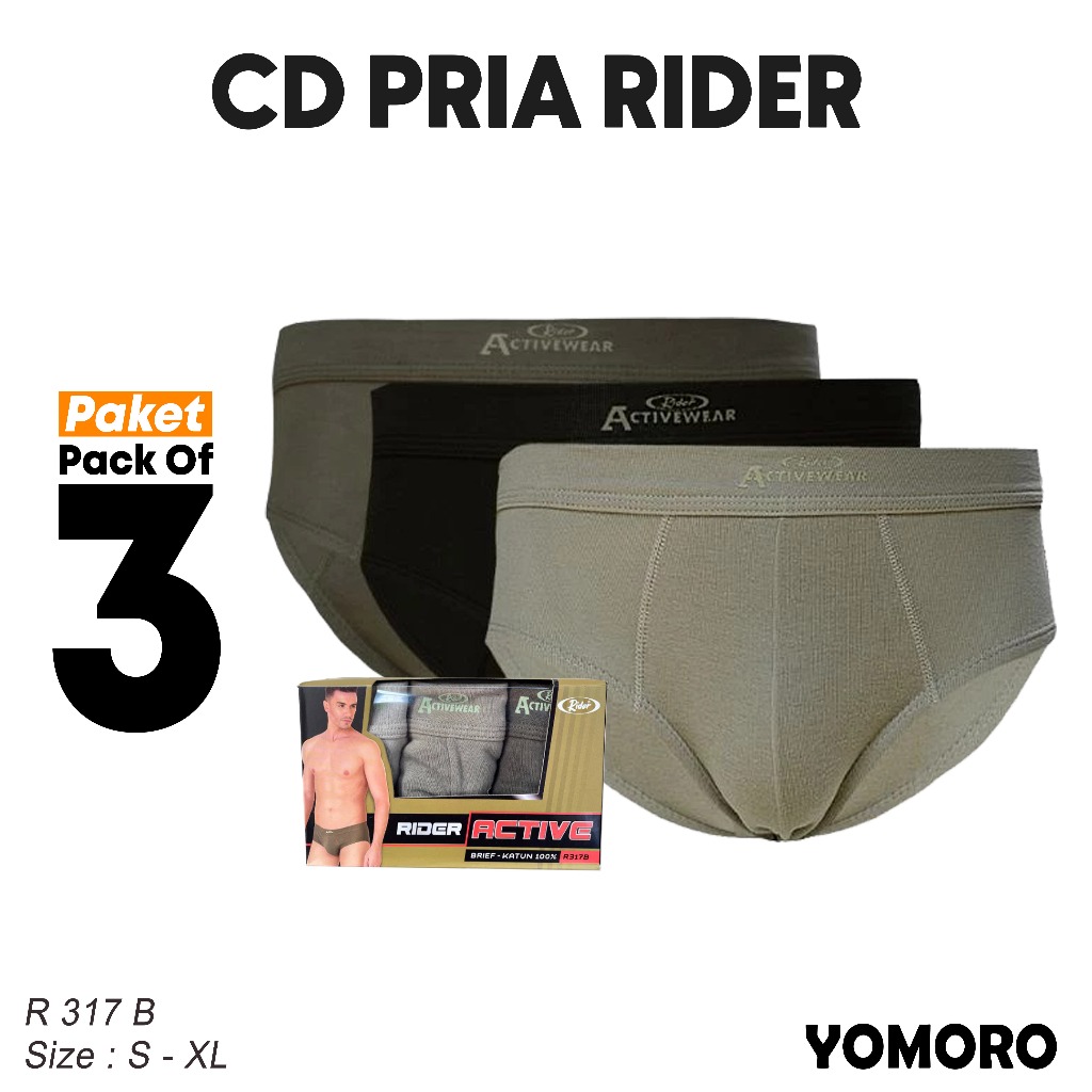 3 PCS - CD RIDER R 317 B Ukuran S, M, L, XL | Celana Dalam Pria Dewasa | Bahan 100 % Katun Active | 