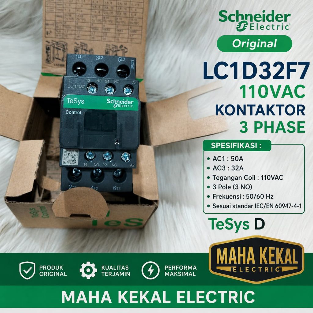 kontaktor contactor schneider lc1d32f7 110vac 3phase 50a lc1d32 lc1d 32f7 contactor schneider kontak