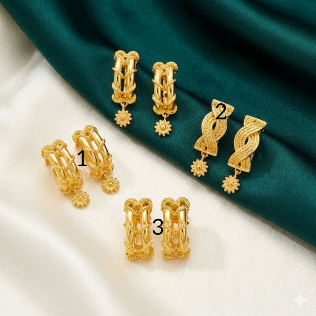 xuping88 anting jepit Toba lapis emas 24k gold motif kendari anti hitam berkualitas