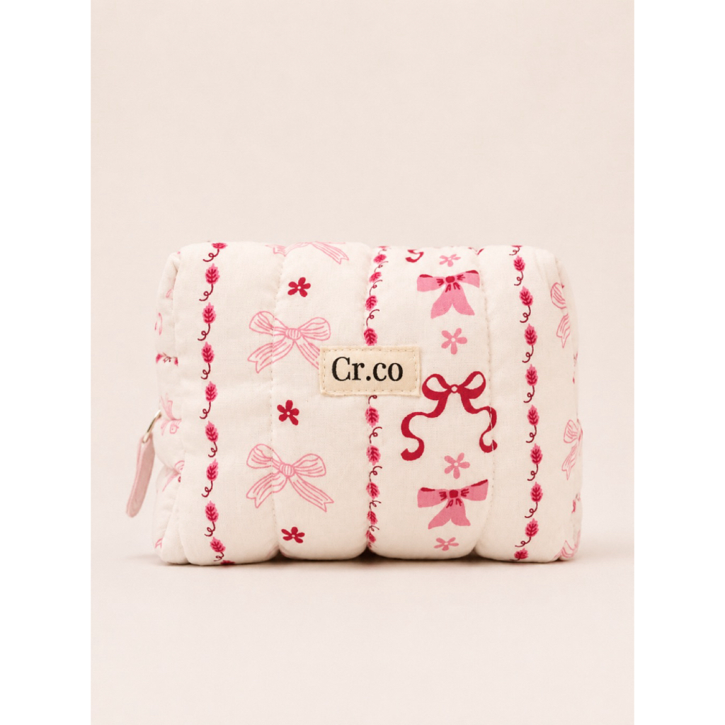 (pink cequete) handmade quilted  makeup bag - pouch makeup