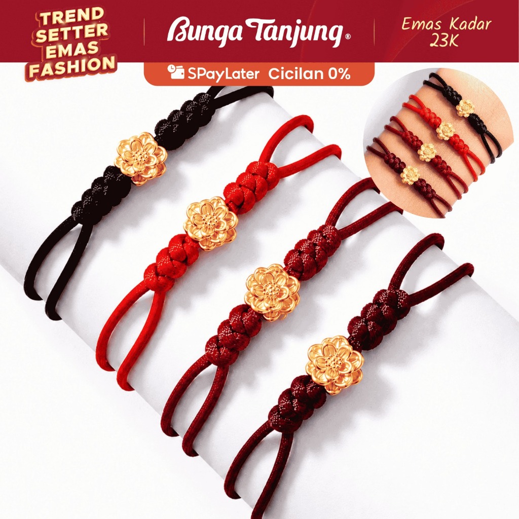 GELANG TALI BUNGA TERATAI CHARM - EMAS 23K - BUNGA TANJUNG GOLD