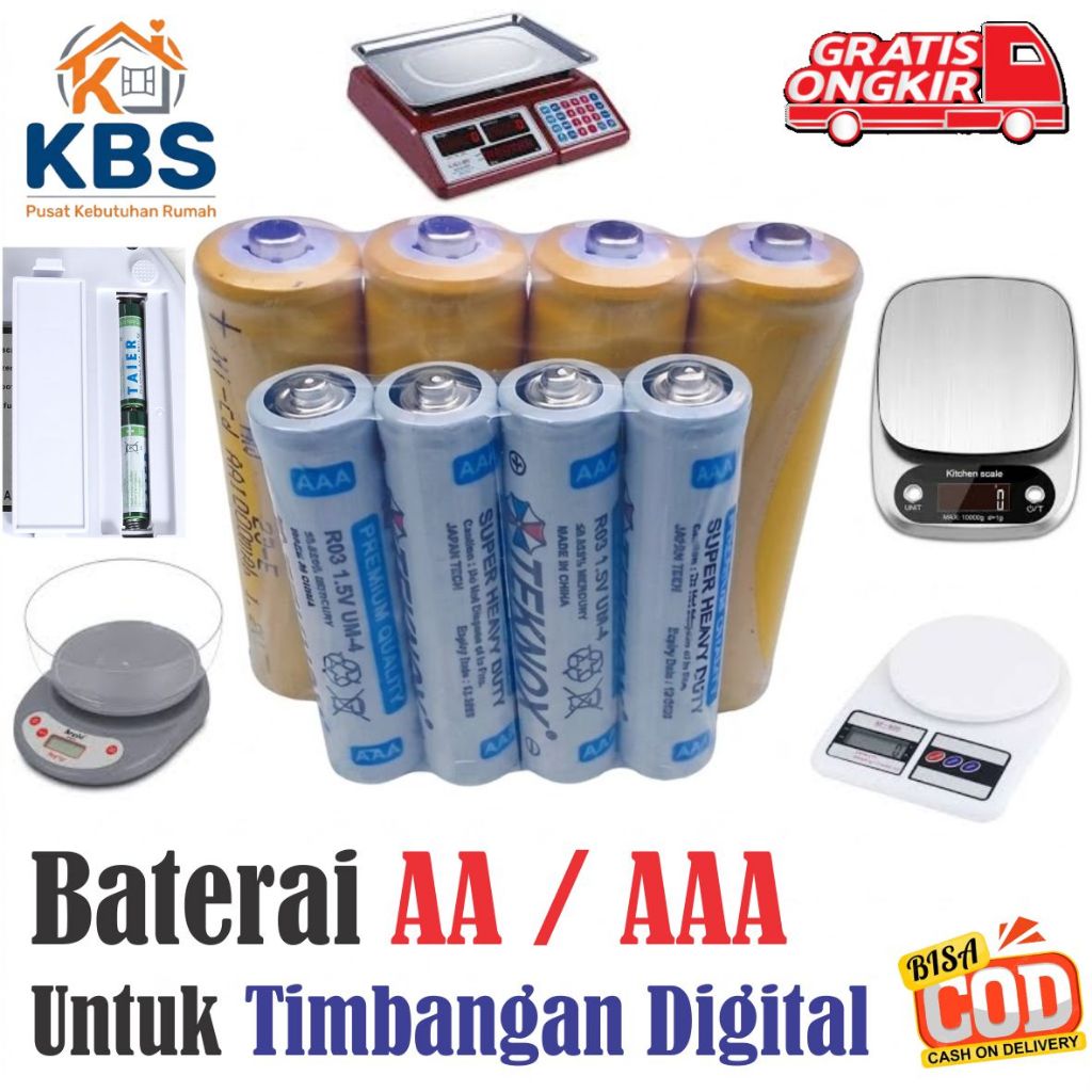 Sepasang Baterai / 2 Pcs Batre AA Sedang AAA Kecil Untuk Timbangan Digital Kiloan Elektrik Listrik