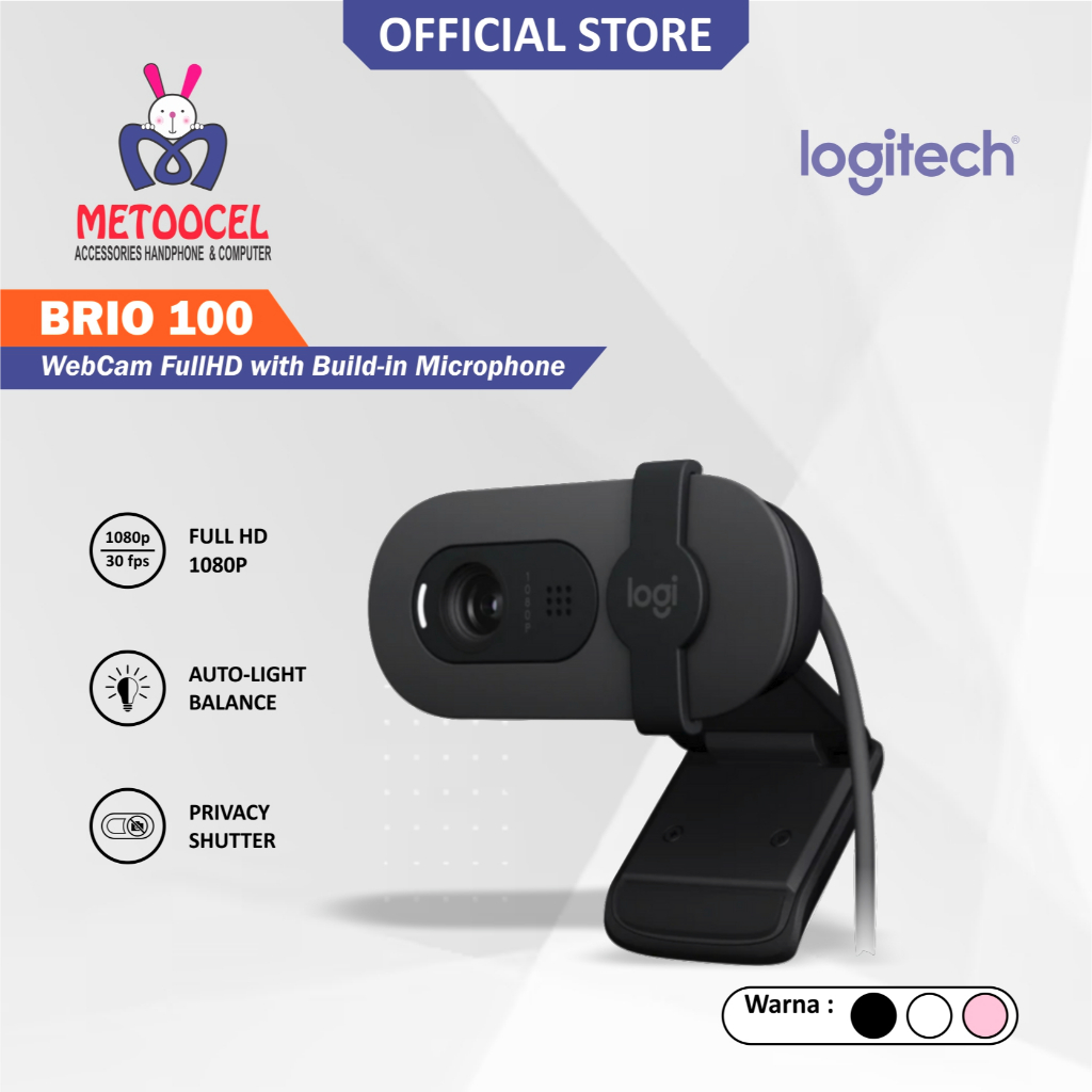 Logitech Brio 100 Webcam Full HD Shutter Privacy & Built-in Microphone