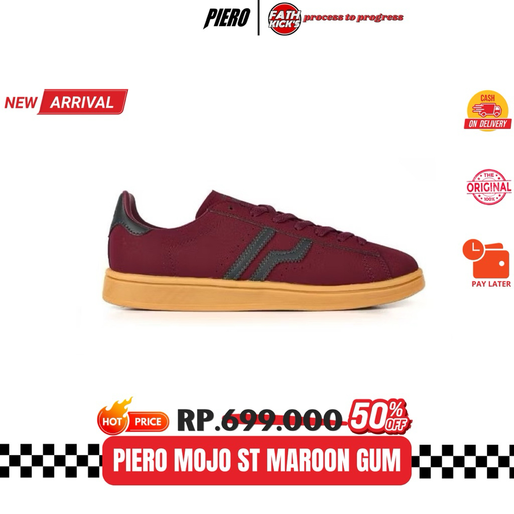 Sepatu Piero Original - Piero Mojo ST  Maroon Gum | Sepatu Pria | Sepatu Unisex