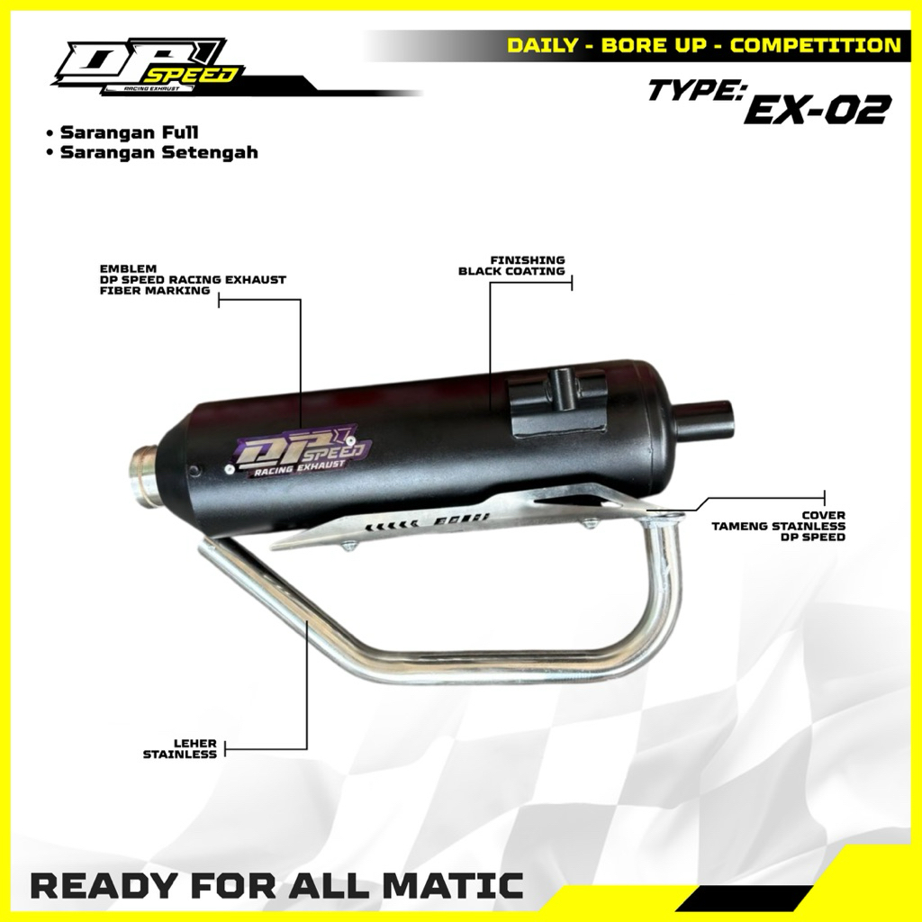 Knalpot standar racing DP_SPEED TYPE DS_02 semua jenis motor matic suara bass adem vario 125/150 led