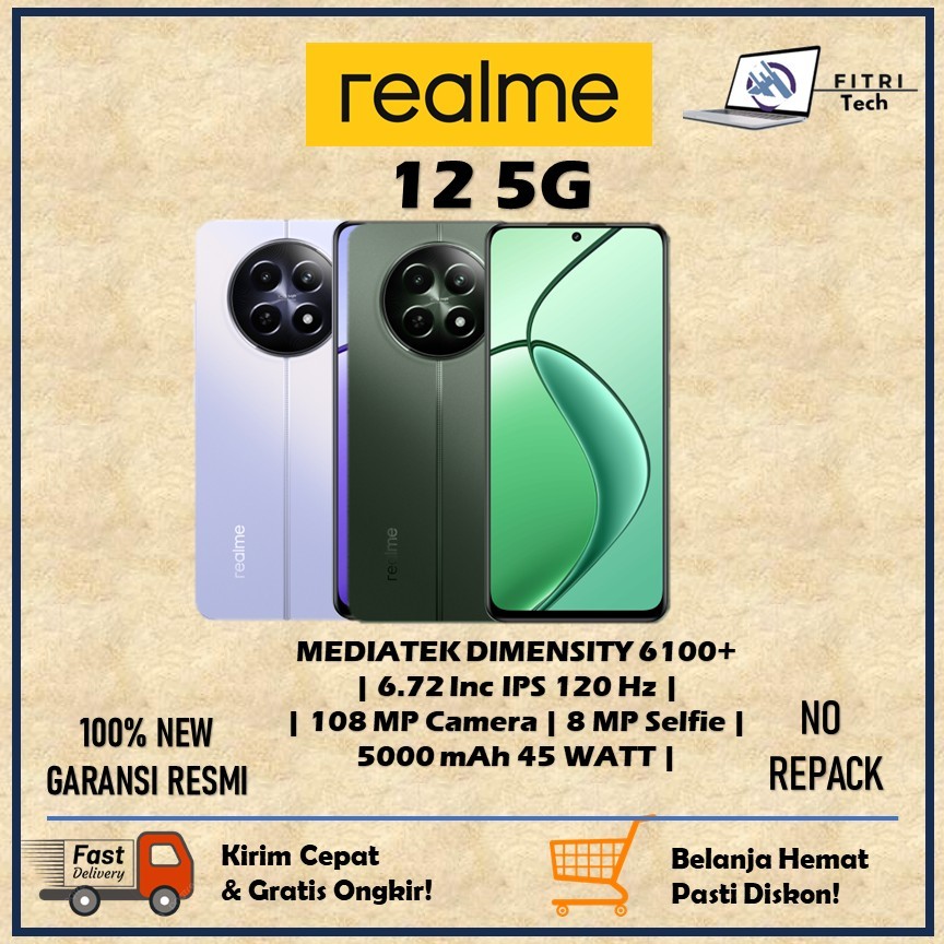 REALME 12 5G RAM 8 GB ROM 256 GB DIMENSITY 6100+ 5G 108 MP CAMERA 8 MP SELFIE NFC