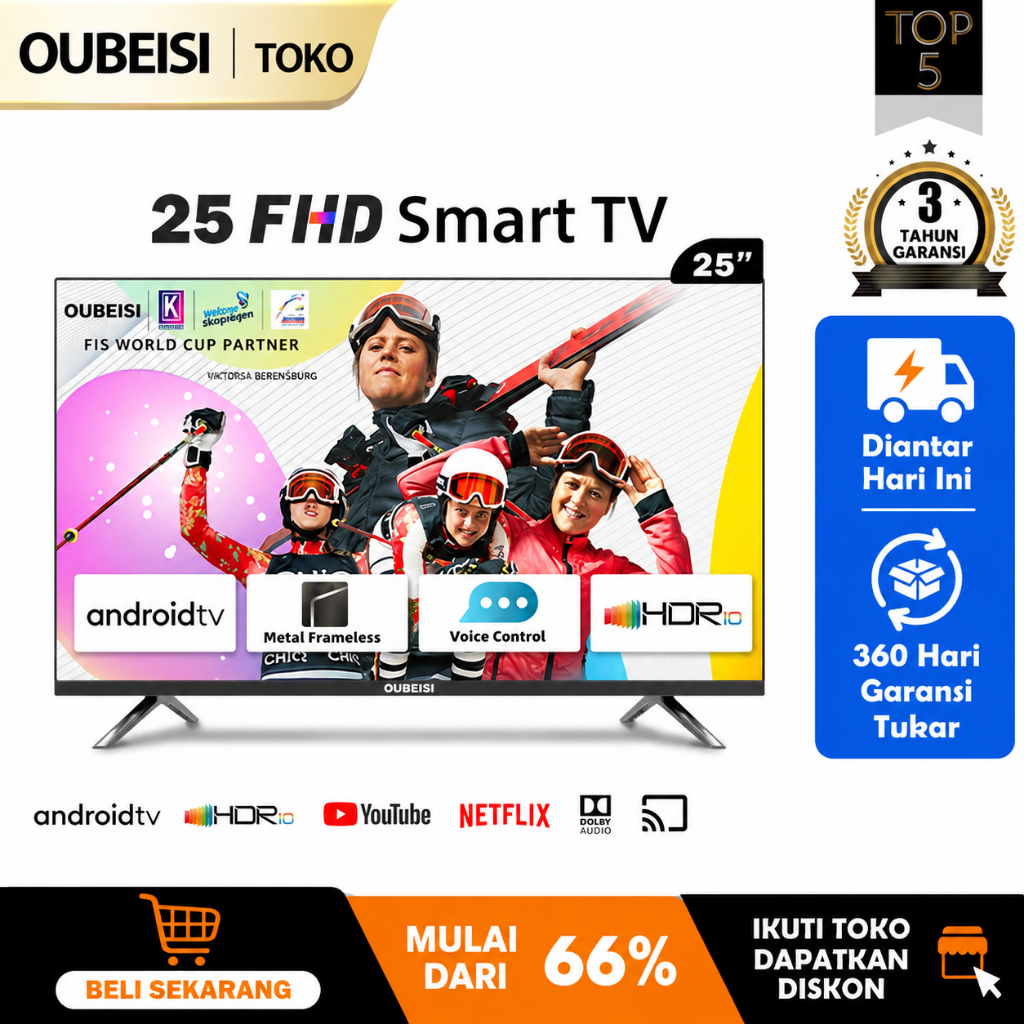 OUBEISI Smart TV 25 Inch Android 12.0 FHD 2K | HDR10 | DBX-TV | Dolby AUDIO |  Google Play | Miracas