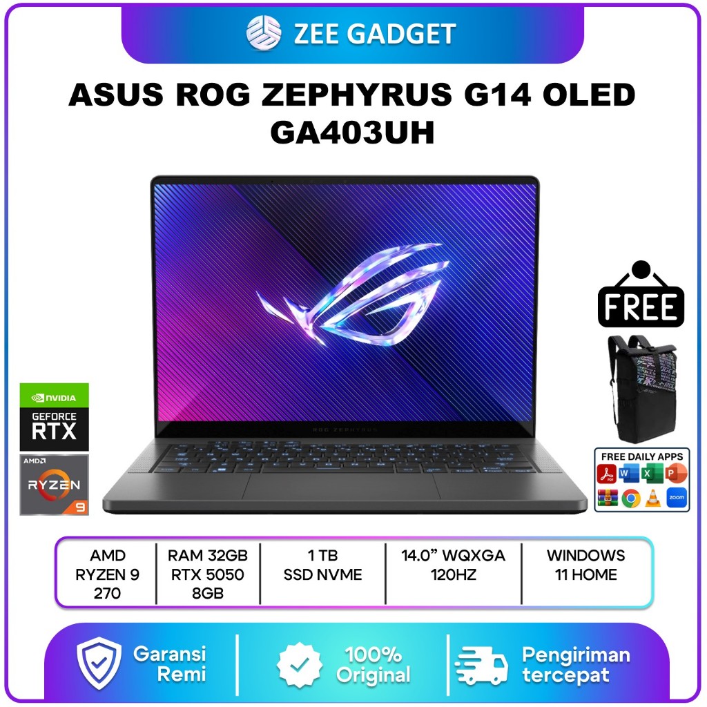 Asus ROG ZEPHYRUS G14 OLED GA403UH AMD Ryzen 9 270 32GB SSD 1TB 14 NEBULA WQXGA+ 120HZ RTX5050 W11+O