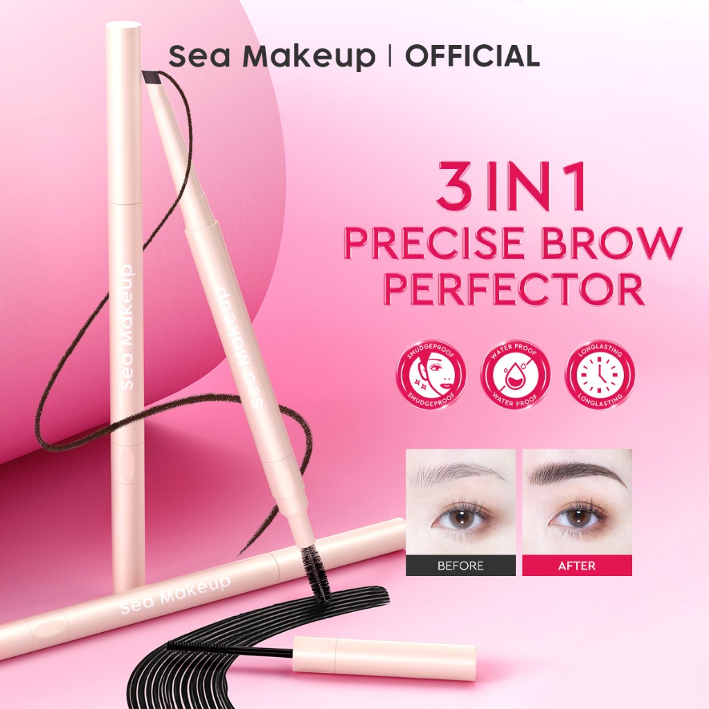 [SEA MAKEUP Authorized] Sea Makeup Browshow Eyebrow Trio Kit 3in1 – Pensil Alis Segitiga, Spoolie, B